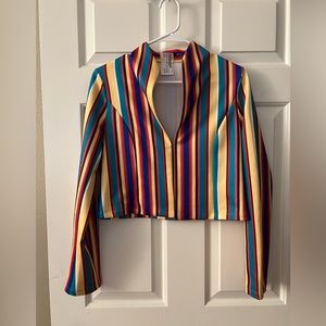 Fashion Nova Colorful Striped Cropped Jacket